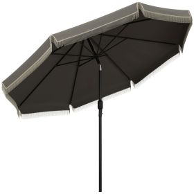 Outsunny 9ft Patio Umbrella with Push Button Tilt and Crank, Ruffled Outdoor Market Table Umbrella with Tassles and 8 Ribs, for Garden, Deck, Poo