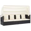 Patio Lounge Bed with Roof Black Poly Rattan