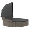 Patio Lounge Bed with Canopy and Cushions Gray Poly Rattan