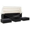 Patio Lounge Bed with Roof Black Poly Rattan