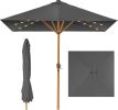 9ft Deep Square Solar Powered LED Lighted Patio Umbrella w/Faux Wood Texture, UV-Resistant Fabric, Hand Crank