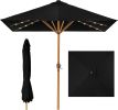 9ft Deep Square Solar Powered LED Lighted Patio Umbrella w/Faux Wood Texture, UV-Resistant Fabric, Hand Crank