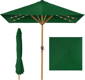 9ft Deep Square Solar Powered LED Lighted Patio Umbrella w/Faux Wood Texture, UV-Resistant Fabric, Hand Crank (Color: Green)