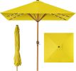 9ft Deep Square Solar Powered LED Lighted Patio Umbrella w/Faux Wood Texture, UV-Resistant Fabric, Hand Crank