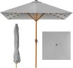 9ft Deep Square Solar Powered LED Lighted Patio Umbrella w/Faux Wood Texture, UV-Resistant Fabric, Hand Crank