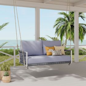 1-Piece Woven Rope Outdoor Swing Sofa with Soft Cushions Seating 2 for Patio, Courtyard and Balcony (Material: Woven Rope, Color: Light Gray)