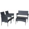 4 PC Rattan Patio Furniture Set Outdoor Patio Cushioned Seat Wicker Sofa (Beige Cushion)
