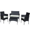 4 PC Rattan Patio Furniture Set Outdoor Patio Cushioned Seat Wicker Sofa (Beige Cushion)