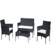 4 PC Rattan Patio Furniture Set Outdoor Patio Cushioned Seat Wicker Sofa (Beige Cushion)