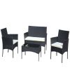 4 PC Rattan Patio Furniture Set Outdoor Patio Cushioned Seat Wicker Sofa (Beige Cushion)