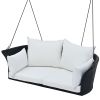 51.9" 2-Person Hanging Seat, Rattan Woven Swing Chair, Porch Swing With Ropes