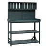 65" Large Wooden Farmhouse Rustic Outdoor Potting Bench Table; Patio Workstation; Garden Potting Bench with 4 Storage Shelves and Side Hook