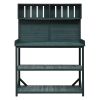 65" Large Wooden Farmhouse Rustic Outdoor Potting Bench Table; Patio Workstation; Garden Potting Bench with 4 Storage Shelves and Side Hook