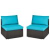 2 Pieces Patio Rattan Armless Sofa Set with 2 Cushions and 2 Pillows