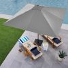 9ft Deep Square Solar Powered LED Lighted Patio Umbrella w/Faux Wood Texture, UV-Resistant Fabric, Hand Crank