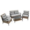 Patio 4 piece sectional low dining conversation sofa set- KD rattan wicker outdoor garden furniture corner sofa set with cushion.