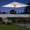 9ft Deep Square Solar Powered LED Lighted Patio Umbrella w/Faux Wood Texture, UV-Resistant Fabric, Hand Crank