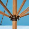 9ft Deep Square Solar Powered LED Lighted Patio Umbrella w/Faux Wood Texture, UV-Resistant Fabric, Hand Crank