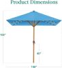 9ft Deep Square Solar Powered LED Lighted Patio Umbrella w/Faux Wood Texture, UV-Resistant Fabric, Hand Crank