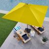 9ft Deep Square Solar Powered LED Lighted Patio Umbrella w/Faux Wood Texture, UV-Resistant Fabric, Hand Crank