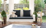 2-Person Wicker Hanging Porch Swing with Chains; Cushion; Pillow; Rattan Swing Bench for Garden; Backyard; Pond
