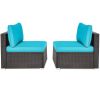 2 Pieces Patio Rattan Armless Sofa Set with 2 Cushions and 2 Pillows