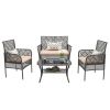 4 Pieces Outdoor Patio Furniture Set,PE Rattan Wicker Garden Conversation Chairs with Tempered Glass Table and Soft Cushions for Backyard Pool or Lawn