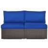 2 Pieces Patio Rattan Armless Sofa Set with 2 Cushions and 2 Pillows