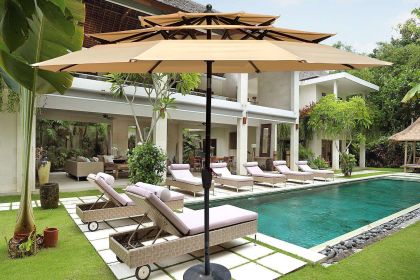 9Ft 3-Tiers Outdoor Patio Umbrella with Crank and tilt and Wind Vents for Garden Deck Backyard Pool Shade Outside Deck Swimming Pool (SKU: W65627936)