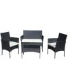 4 PC Rattan Patio Furniture Set Outdoor Patio Cushioned Seat Wicker Sofa (Beige Cushion)