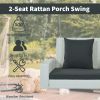 2-Person Wicker Hanging Porch Swing with Chains; Cushion; Pillow; Rattan Swing Bench for Garden; Backyard; Pond