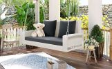 2-Person Wicker Hanging Porch Swing with Chains; Cushion; Pillow; Rattan Swing Bench for Garden; Backyard; Pond