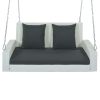 2-Person Wicker Hanging Porch Swing with Chains; Cushion; Pillow; Rattan Swing Bench for Garden; Backyard; Pond