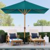 9ft Deep Square Solar Powered LED Lighted Patio Umbrella w/Faux Wood Texture, UV-Resistant Fabric, Hand Crank