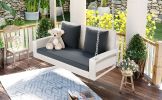 2-Person Wicker Hanging Porch Swing with Chains; Cushion; Pillow; Rattan Swing Bench for Garden; Backyard; Pond