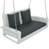 2-Person Wicker Hanging Porch Swing with Chains; Cushion; Pillow; Rattan Swing Bench for Garden; Backyard; Pond