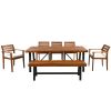 GO Outdoor Wood Dining Set For 7-8 Person, Outdoor Dining Furniture With Removable Cushions, Ergonomic Chairs And Bench, Thicker Table, Nature