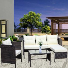 Outdoor patio Furniture sets 4 piece Conversation set wicker Ratten Sectional Sofa With Seat Cushions(Beige Cushion) (Color: as Pic)
