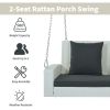 2-Person Wicker Hanging Porch Swing with Chains; Cushion; Pillow; Rattan Swing Bench for Garden; Backyard; Pond