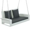 2-Person Wicker Hanging Porch Swing with Chains; Cushion; Pillow; Rattan Swing Bench for Garden; Backyard; Pond