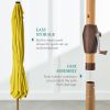 9ft Deep Square Solar Powered LED Lighted Patio Umbrella w/Faux Wood Texture, UV-Resistant Fabric, Hand Crank
