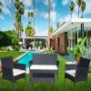 4 PC Rattan Patio Furniture Set Outdoor Patio Cushioned Seat Wicker Sofa (Beige Cushion)