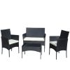 4 PC Rattan Patio Furniture Set Outdoor Patio Cushioned Seat Wicker Sofa (Beige Cushion)