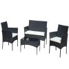 4 PC Rattan Patio Furniture Set Outdoor Patio Cushioned Seat Wicker Sofa (Beige Cushion)