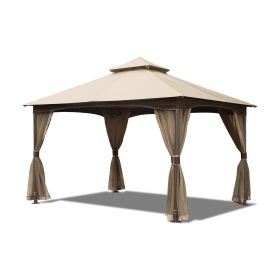 10'x13' Gazebo, Outdoor Gazebo with Mosquito Netting, Metal Frame Double Roof Soft Top Patio Gazebo Canopy Tent for Deck Backyard Garden Lawns (Khaki) (Color: as Pic)
