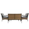 Patio 4 piece sectional low dining conversation sofa set- KD rattan wicker outdoor garden furniture corner sofa set with cushion.