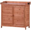 TOPMAX Outdoor 39" Potting Bench Table, Rustic Garden Wood Workstation Storage Cabinet Garden Shed with 2-Tier Shelves and Side Hook, Orange