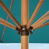 9ft Deep Square Solar Powered LED Lighted Patio Umbrella w/Faux Wood Texture, UV-Resistant Fabric, Hand Crank