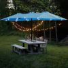 15x9ft Large Double-Sided Rectangular Outdoor Twin Patio Market Umbrella with light and base