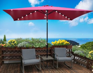 10 x 6.5t Rectangular Patio Solar LED Lighted Outdoor Umbrellas with Crank and Push Button Tilt for Garden Backyard Pool Swimming Pool (SKU: W65627943)